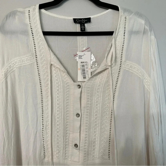 NWT Jessica Simpson Ivory Long Tie Sleeve Half Button Blouse Size 2X - Picture 3 of 10